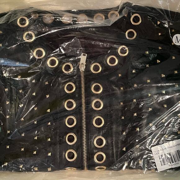 NEW Boston Proper Grommet Studded Faux Leather Edgy Jacket Black Sz M 8/10 NWT … - Picture 12 of 14